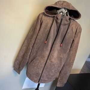 Point Zero Hooded Zip front Suede Jacket